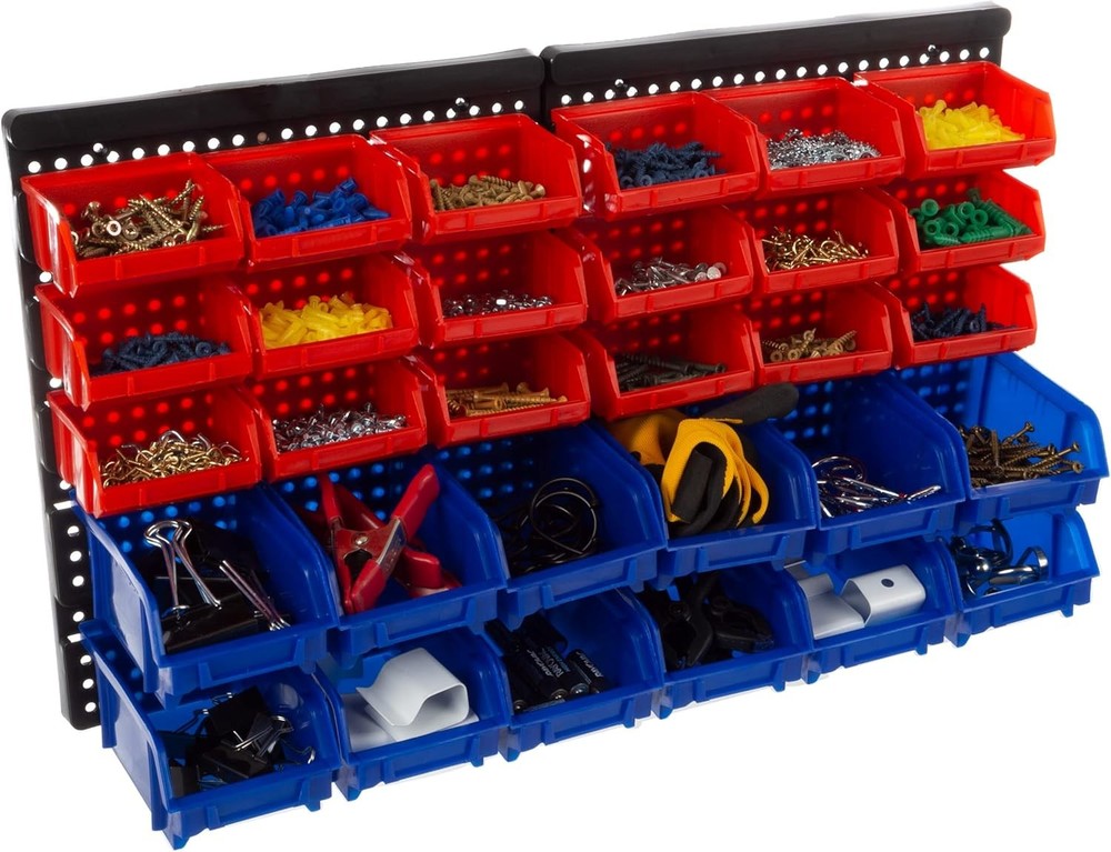 15-Bin Garage Organization Rack Carbon Steel Rack W/ Removable Stackable Plastic