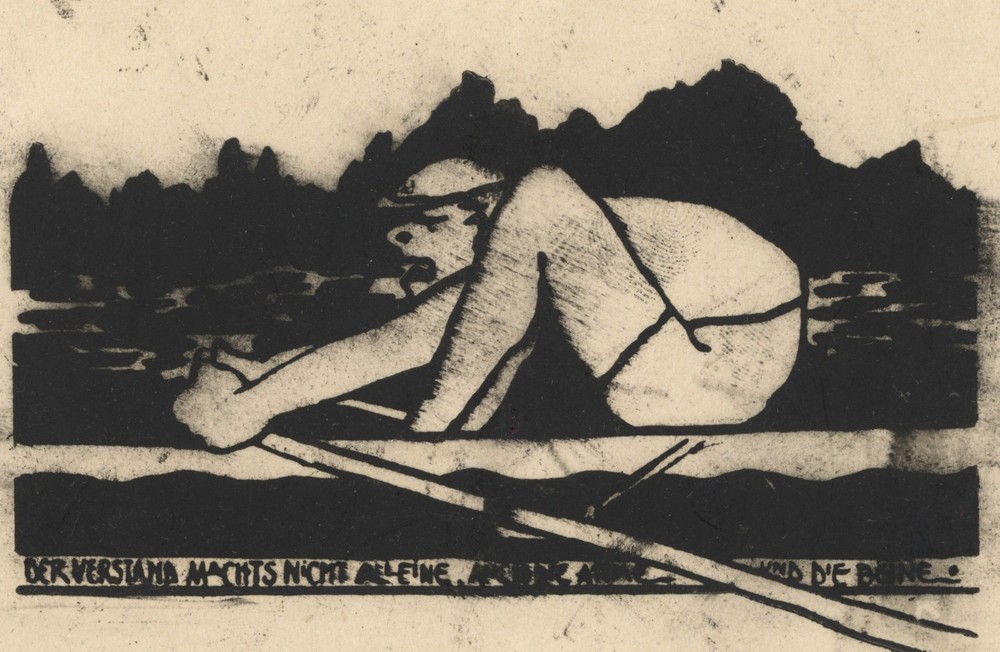 Cartoon Rower Drawing Postcard Coal Expressionism Unsigned Orig 1921