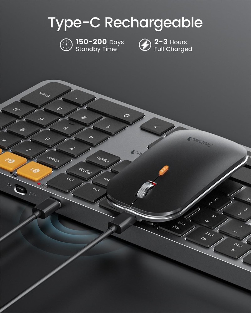 Quiet Typing Backlit Bluetooth Keyboard & Mouse for MacBook Pro/Air, Space Gray