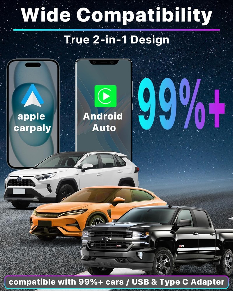 Omeyo Wireless CarPlay Adapter for & Android Auto, Auto Connect Black