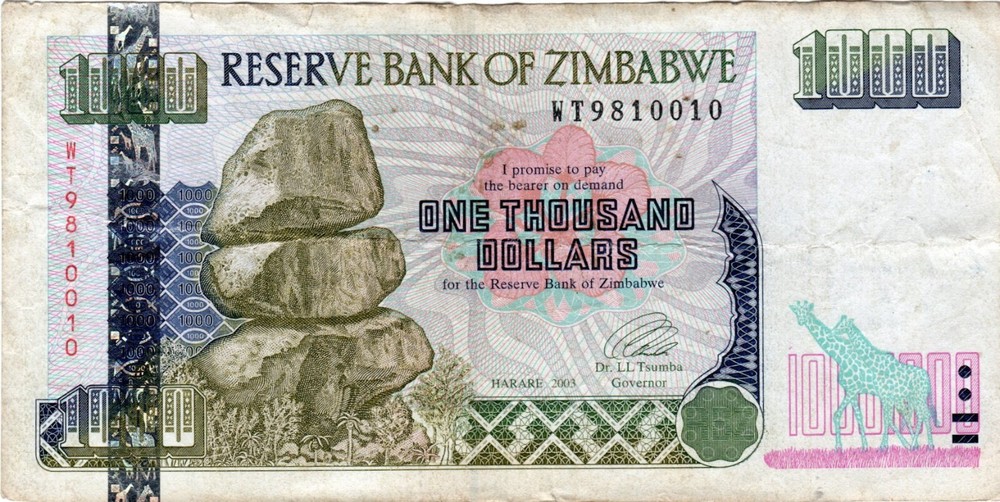 Banknote Zimbabwe 1000 Dollars 2003 P12b