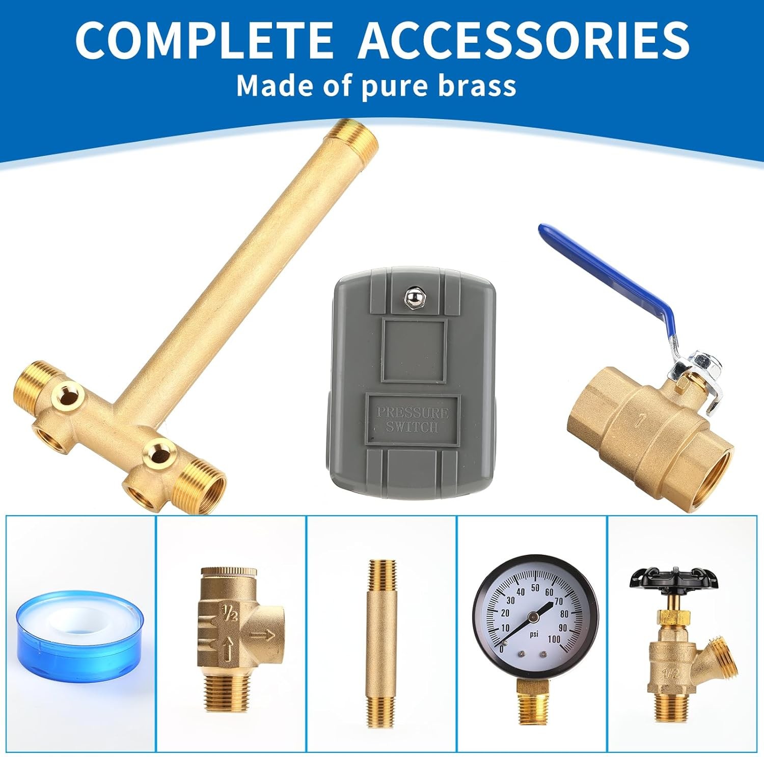 1 X 11 Well Pressure Tank Tee Kit For Water Well 40/60psi Pressure Switch Brass