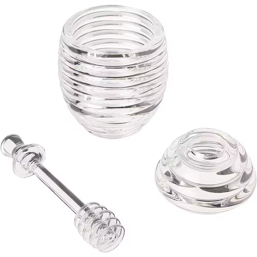Clear Bar/Beverage Accessory Honey Jar and Dipper Set