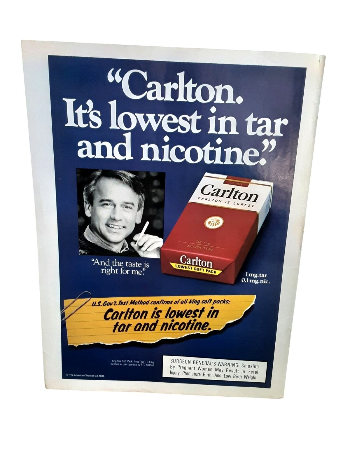Carlton Cigarettes 1989 Vintage Print Ad Tobacco Advertising