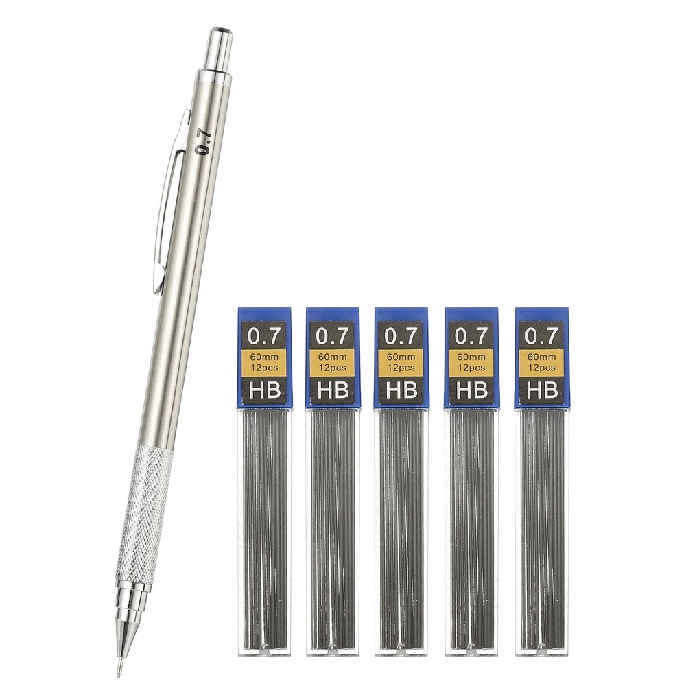 Mechanical Pencil 0.7mm Medium Point with 5Pcs Refills, Silver