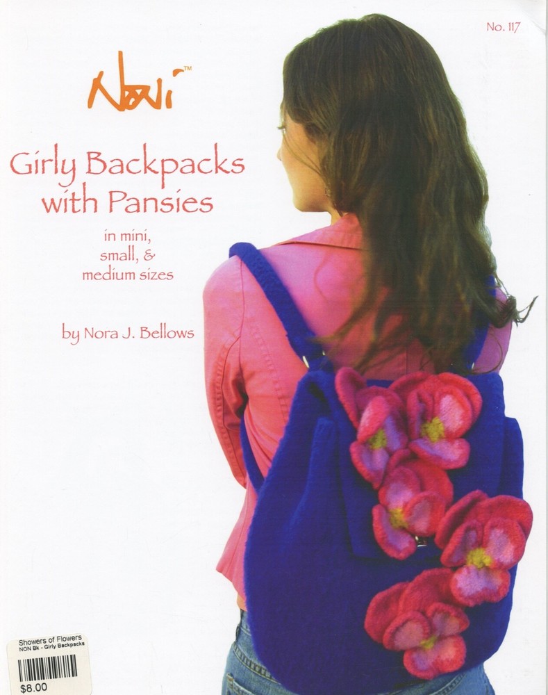 Noni Knitting Pattern 117 Girly Backpack with Pansies Knit Felt Pattern Only