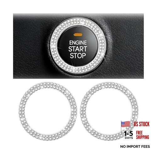 Bling Car Engine Start Ring Decals, 2PCS Sparkling Crystal Rhinestone White