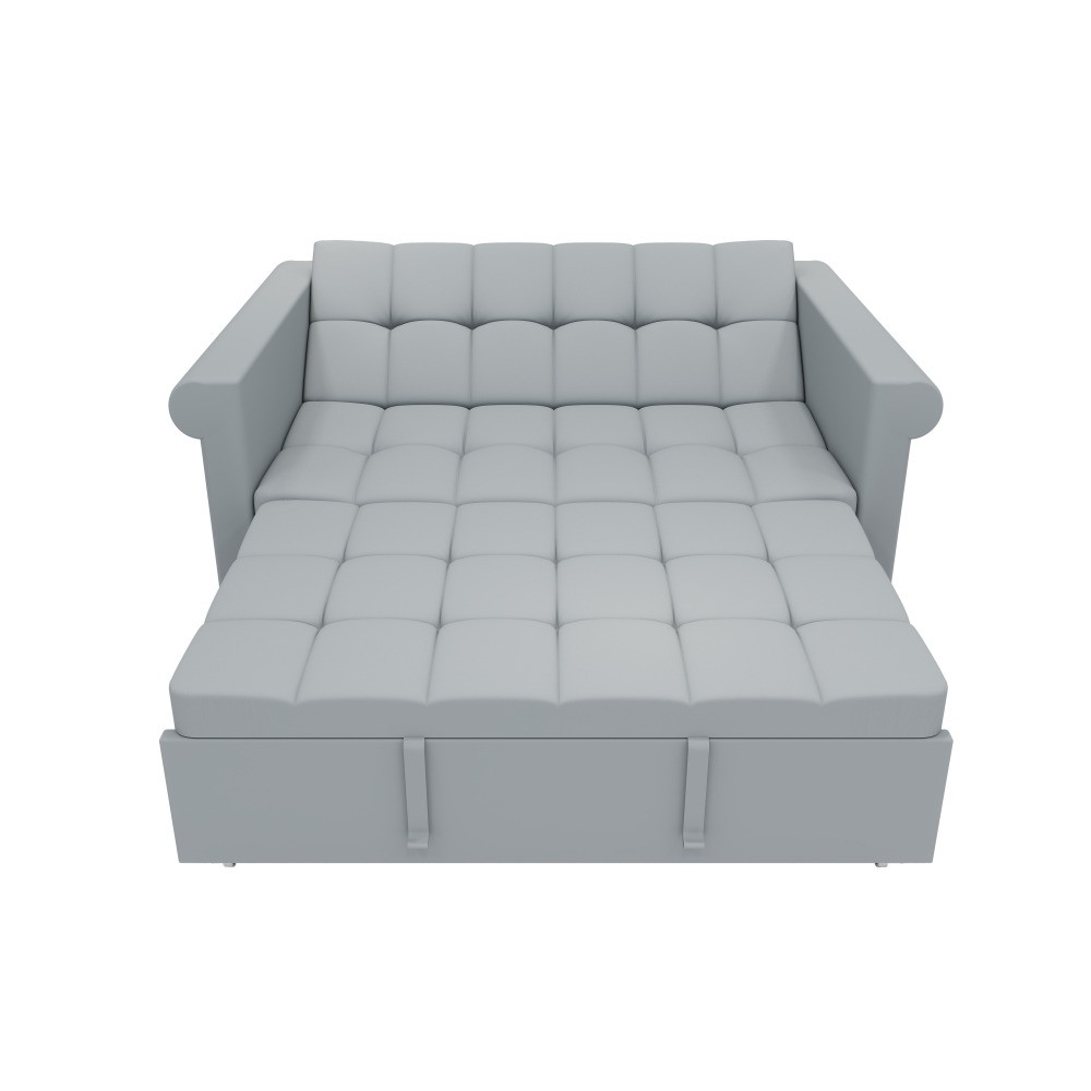 2-Seater Convertible Velvet Loveseat Gray Sofa Bed-Pull-Out,Side Pocket,Compact