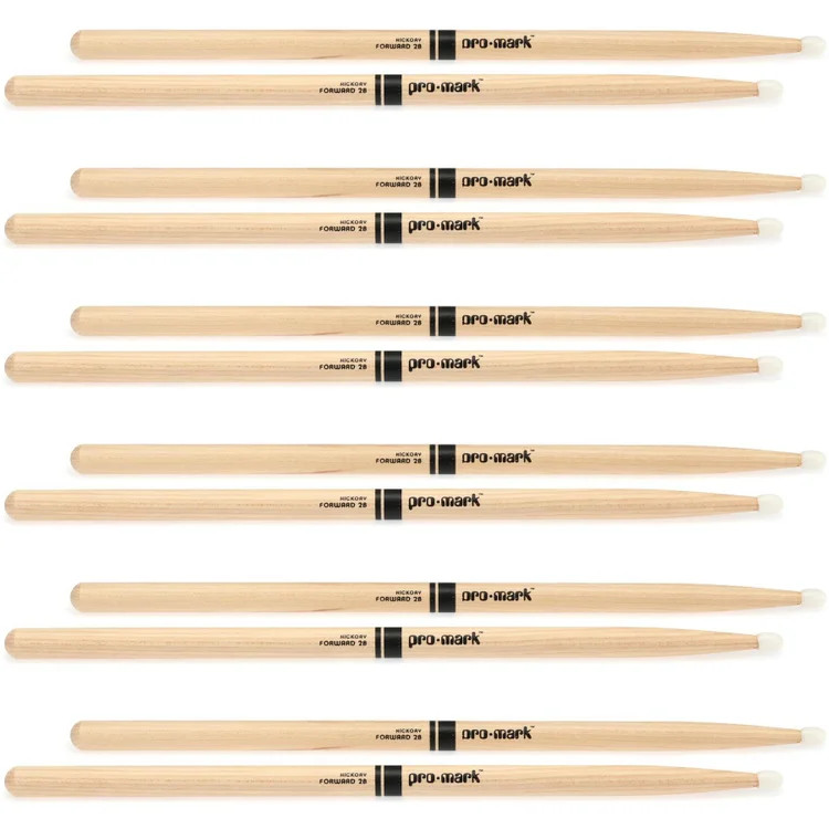 Promark Classic Forward DrumSticks - Hickory - 2B - Nylon Tip (6-pack)