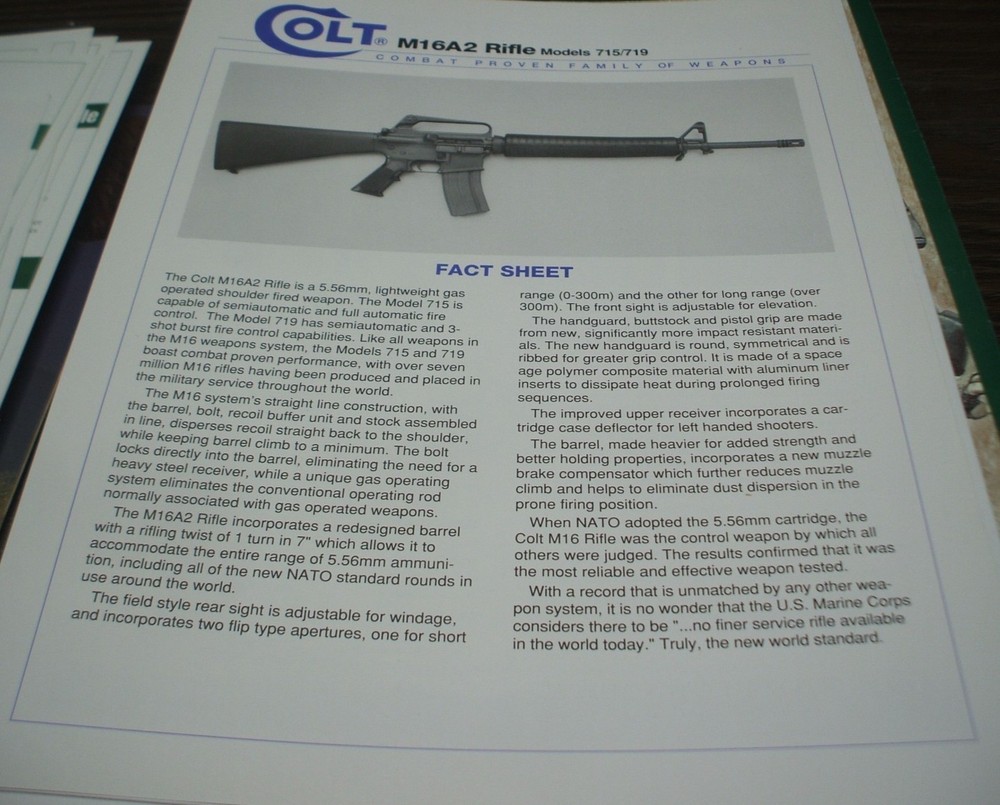 UNDATED LATE 1990's COLT M16A2 - Models 715/719 Brochure