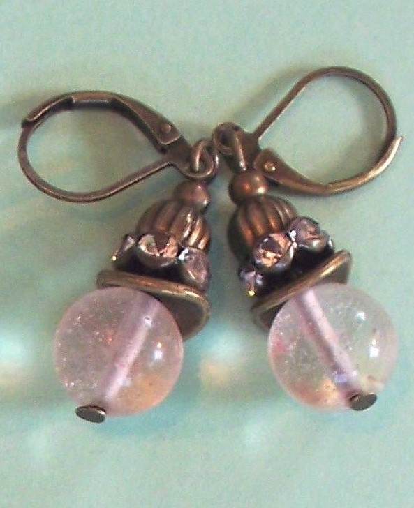 cloudy QUARTZ & crystal ring earring BRONZE handcrafted OPL