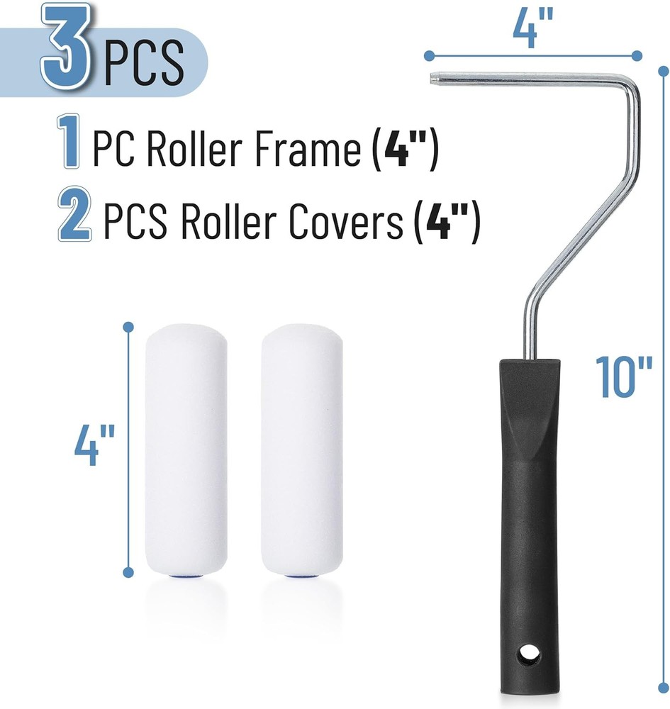 Bates- Paint Roller 4 Inch Paint Roller Frame with 2 Foam Covers