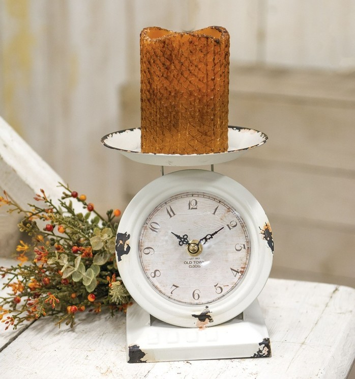 Farmhouse  Scale Clock with distressed whitewash finish