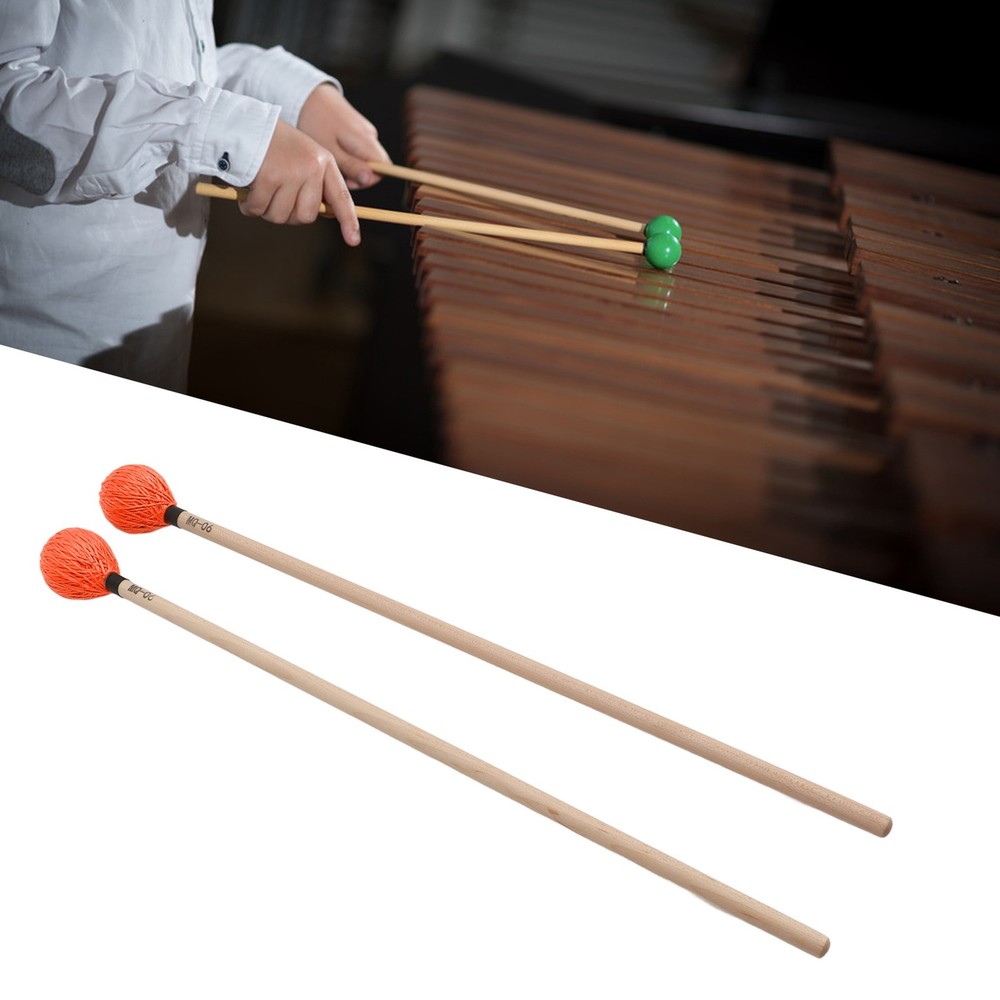 1 Pair Medium Hard Marimba Mallets For Percussion Playing Orange Excellent