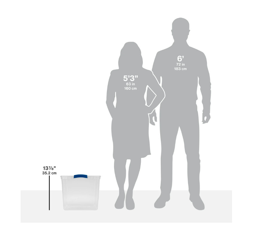 66QT Large Latching Storage Bin, Clear Plastic Container with Blue Lid