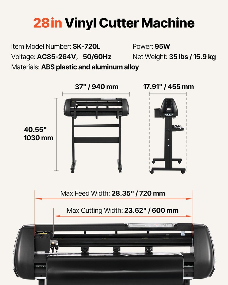 LED Display Vinyl Cutter 28in, Dual Blade, Adjustable Force, PC Compatible