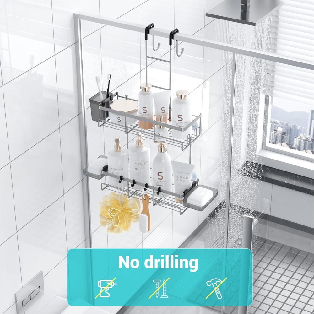 Aitatty Hanging Shower Caddy Over Door: Silver Rustproof