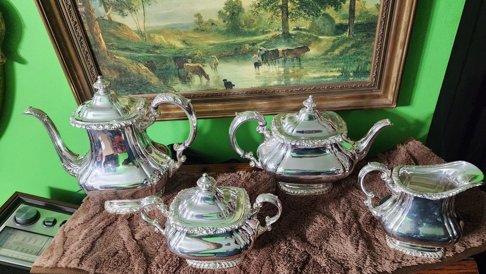 😎NICE! GORHAM ANTIQUE SHELL & GADROON SILVERPLATED 4pc COFFEE & TEA SET☕️🍵🍚🥛