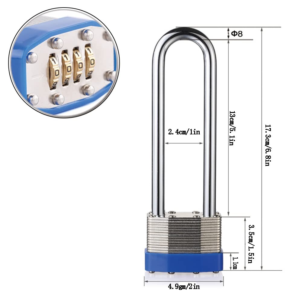 Padlock, Combination Lock, Laminated, with Long Shackle, 4 Digit Code, Gym Lo...