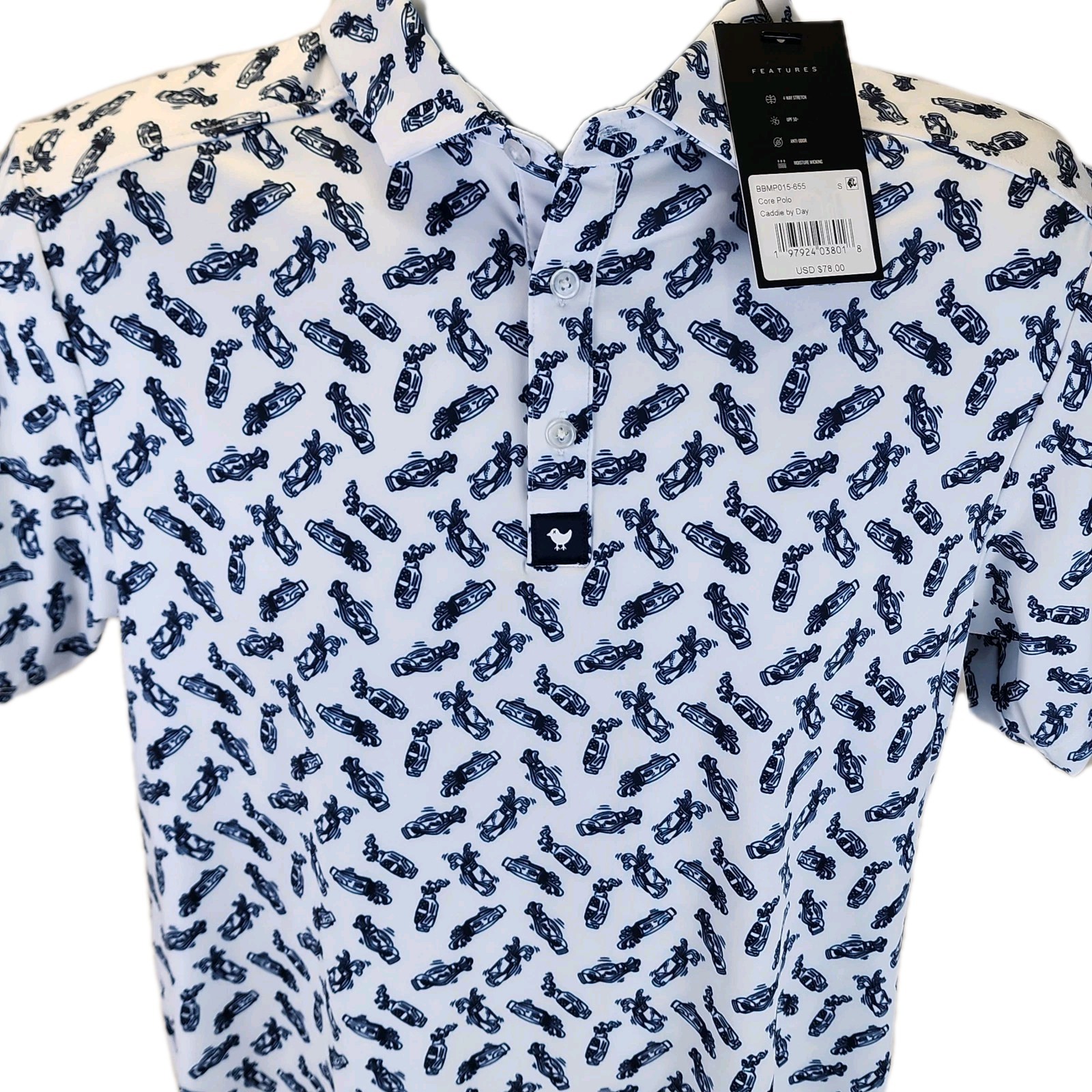 Bad Birdie Mens Shirt Size Small Golf Caddie By Day Performance Polo NEW Wicking