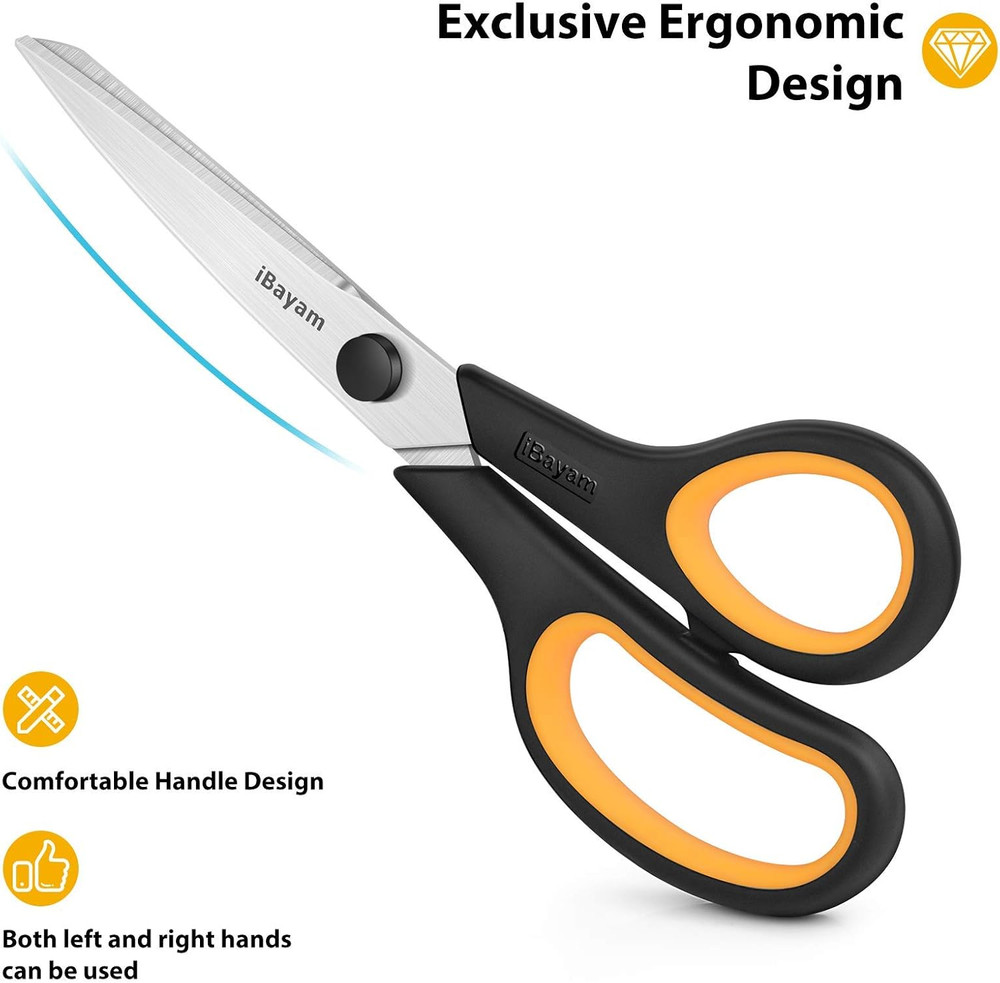 Scissors All Purpose, Ibayam 8" Heavy Duty Scissors Bulk 3-Pack, 2.5Mm Thickness