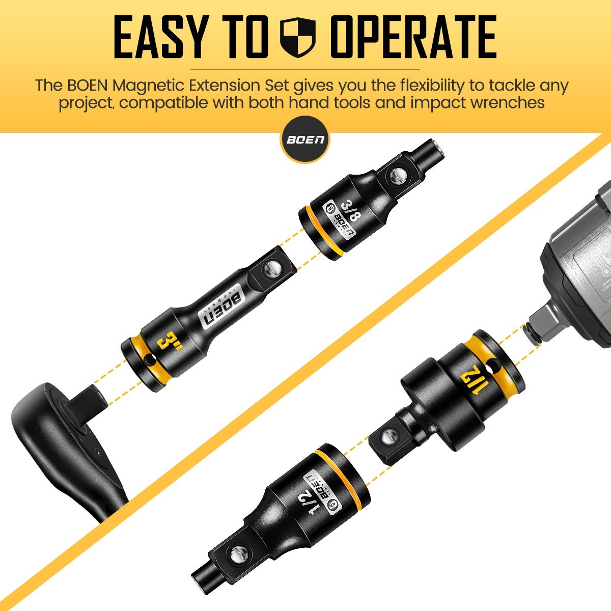 3-Piece Magnetic Socket Extension Adapter Set, 1/4", 3/8", 1/2" Drive