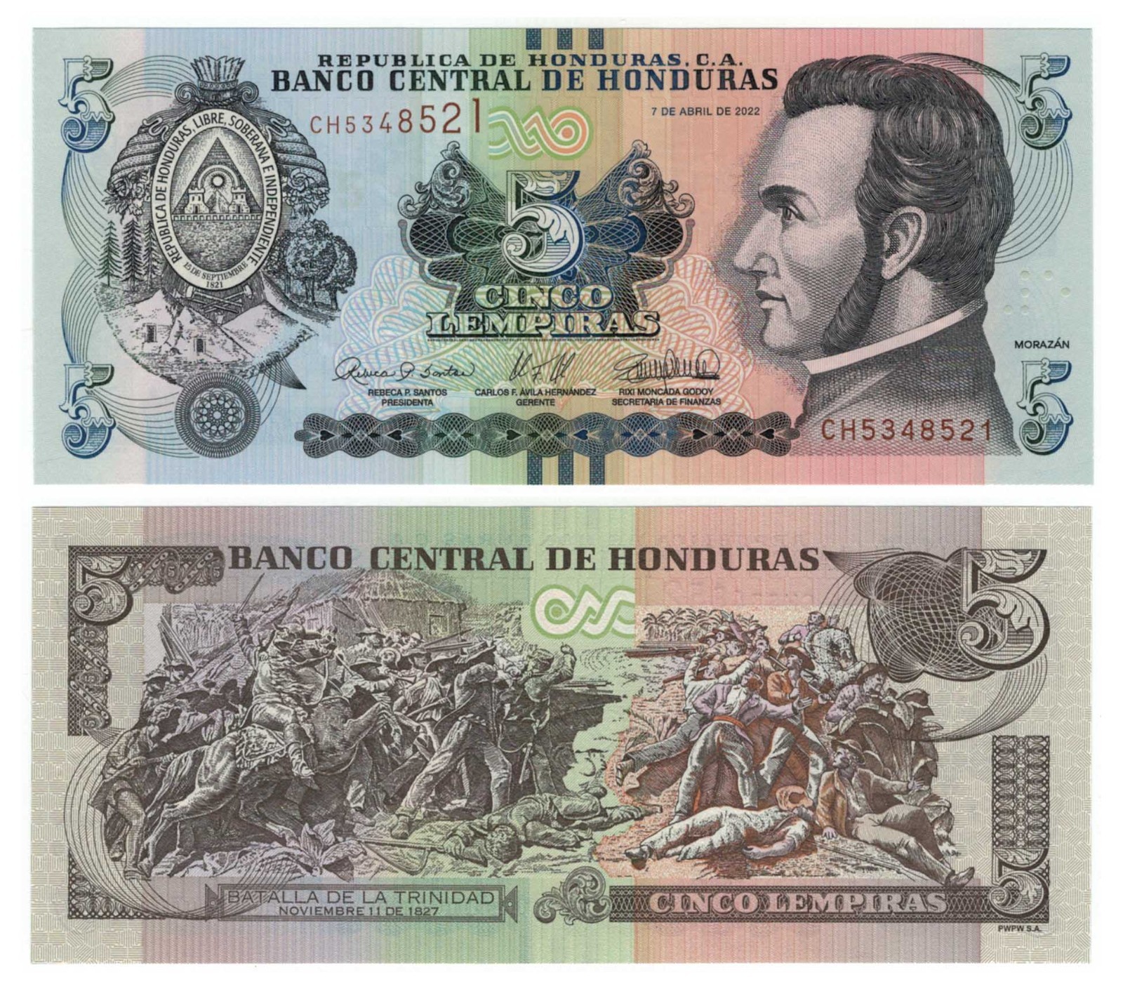 Honduras 9 PCS Set: 1 to 500 Lempiras (2019/2023) - p-96d to p-113a UNC