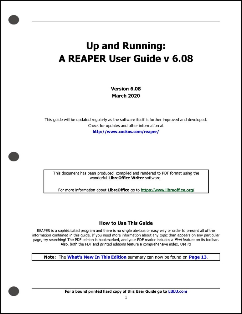 Reaper Audio recording Edit User Guide Instruction  Manual v6.08