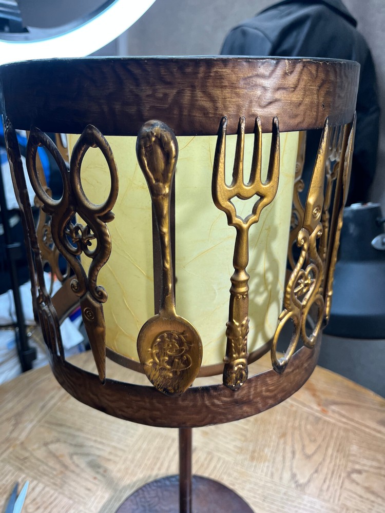 KITCHEN COPPER TABLE LAMP SPOON FORK SHEARS 24" TALL RARE UNIQUE