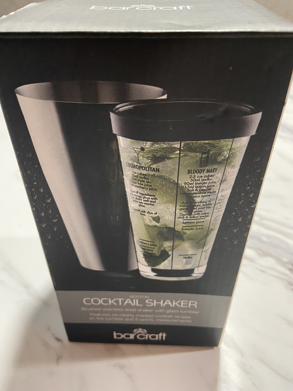 NEW!! BOSTON COCKTAIL SHAKER Stainless Steel And Glass W/Drink Recipes