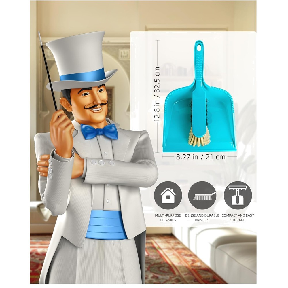 Twin Pack Dustpan with Brush, Blue & Grey