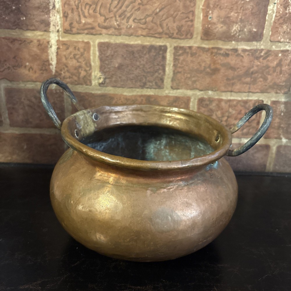 Antique Primitive Copper Cauldron Kettle Pot