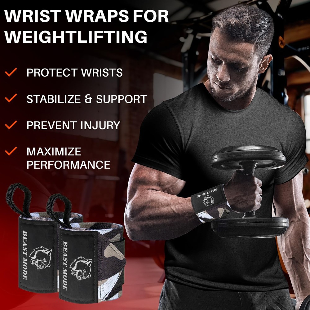"HeavyDuty Weightlifting Wrist Wraps with Thumb Loop for Powerlifting &