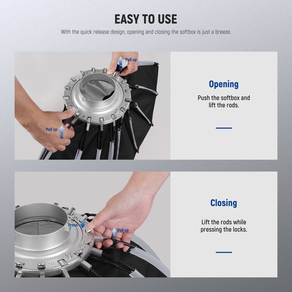 Neewer 85cm Parabolic Softbox Quick Set up & Folding, with Diffusers and Bag✅