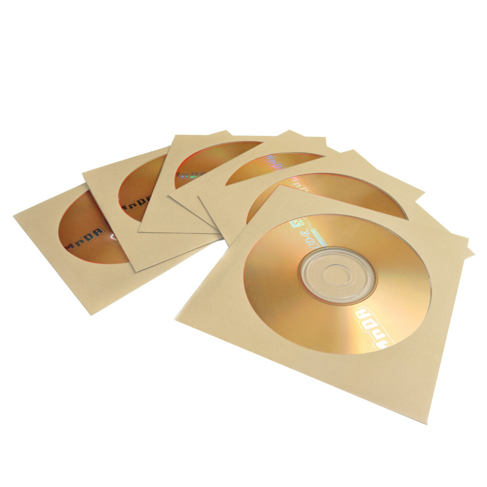 100 Pack CD DVD Thick Paper Sleeves Envelope Case with Window Cut - Beige