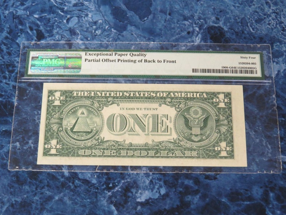 2 1974 $1 FR Notes Chicago Offset Printing Error PMG 64EPQ – Consecutive Serials