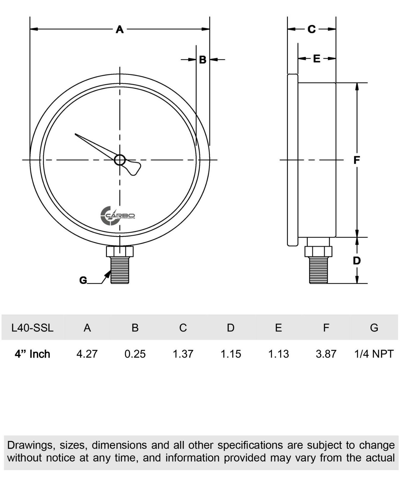 4" Pressure Gauge, Stainless Steel Case, Liquid Filled, Lower Mnt 60 PSI