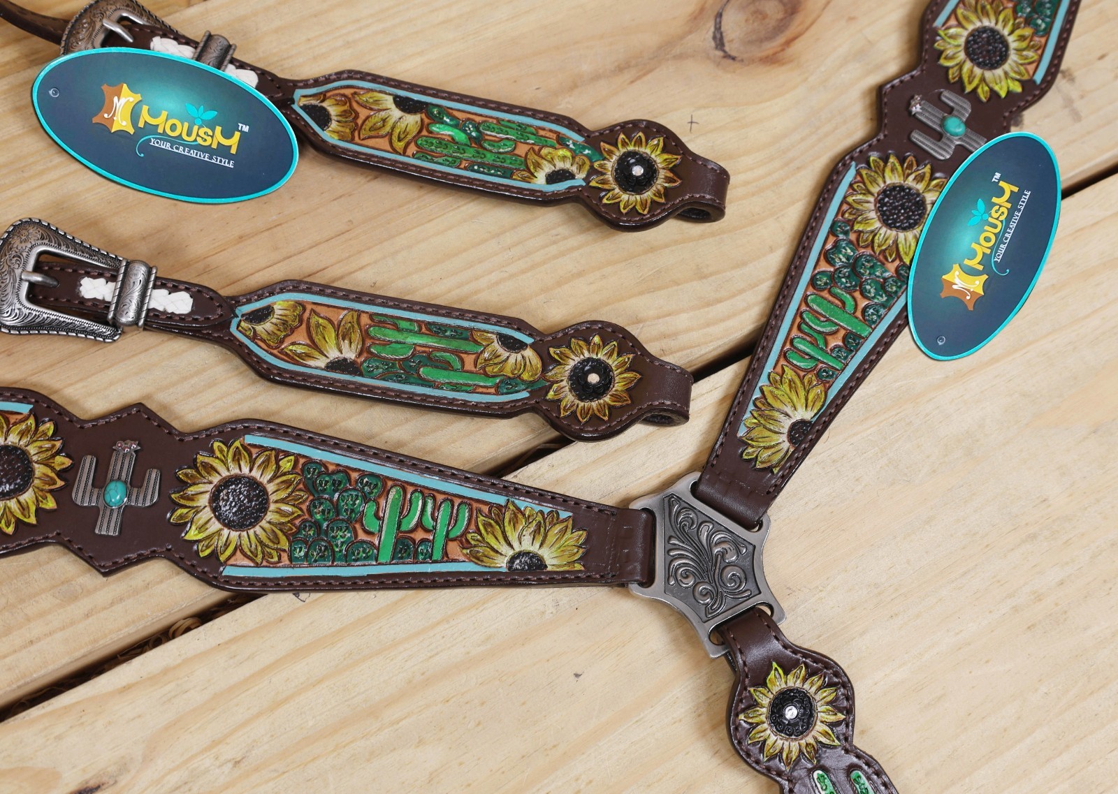 Western Leather Headstall and Breast Collar Tack Set