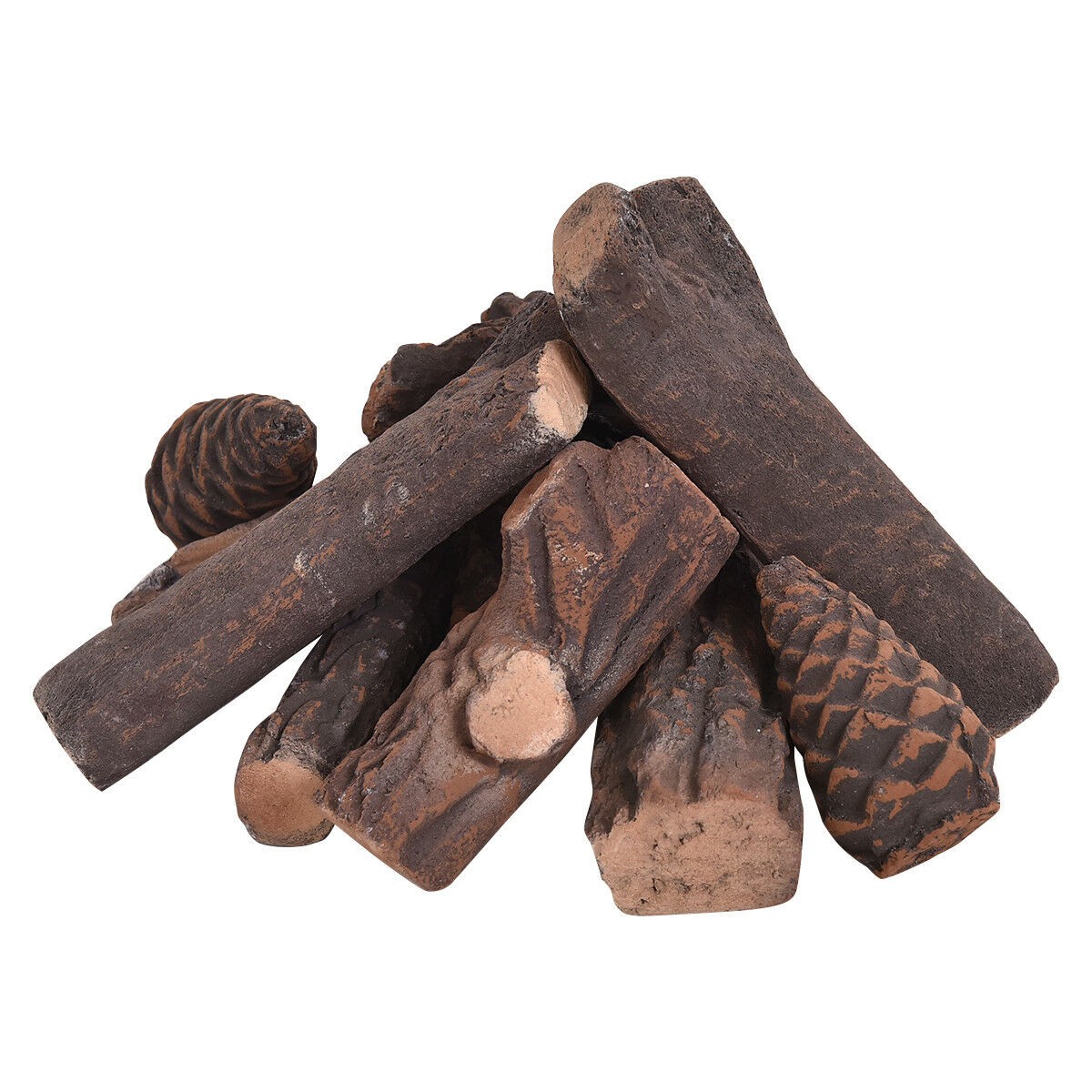 9Pieces Ceramic Wood Gas Fireplace Log Set Imitation Wood Propane Firepit Logs
