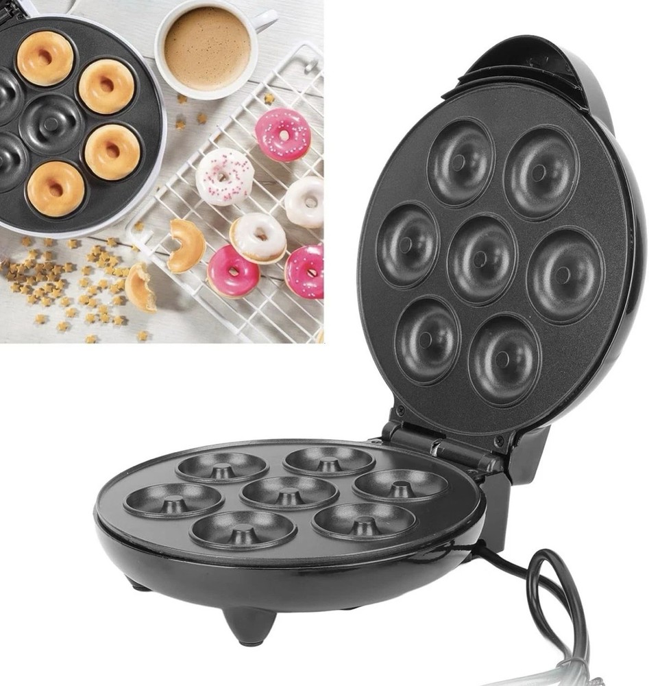 Donut Maker 1000W Makes 7 Doughnuts Mini Donut Baker Machine US Plug 110V Black