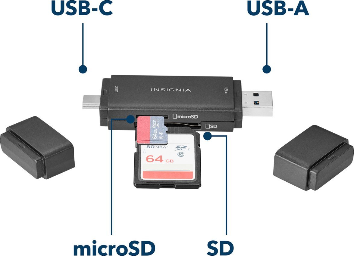 Insignia USB-C usb to SD microSD Memory Card Reader PC MAC Tablets ios Android