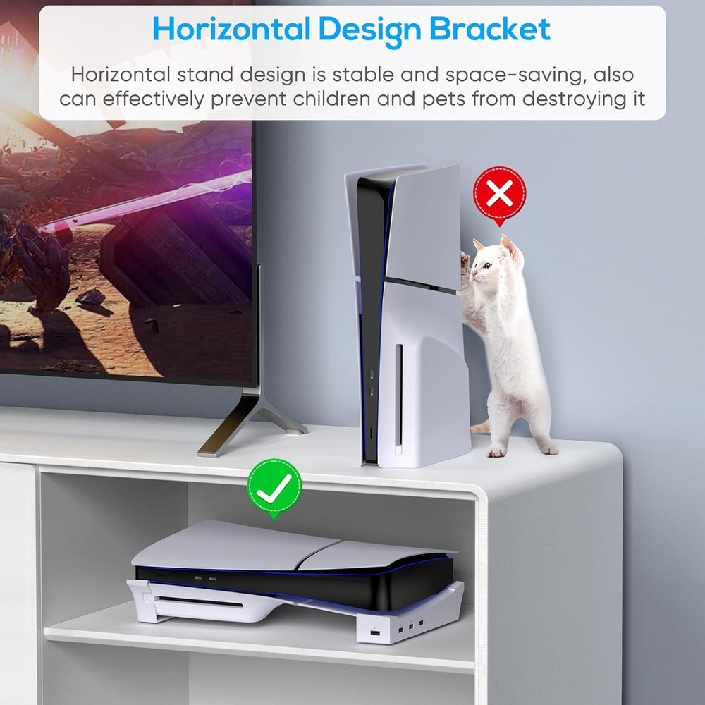 Horizontal Stand for PS5 Slim Disc & Digital Console with Fast Charging USB Port