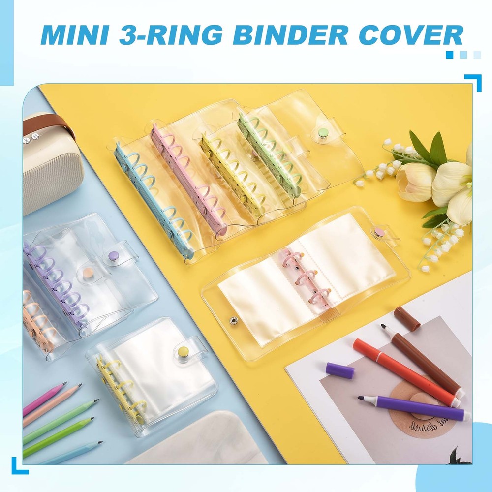A7 2Pcs Transparent 6-Ring Binder Cover with Snap Button Closure, White