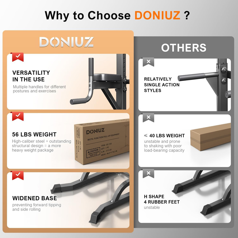 Power Tower Pull up Bar and Dip Station, Multi-Function Home Gym, Strength Train