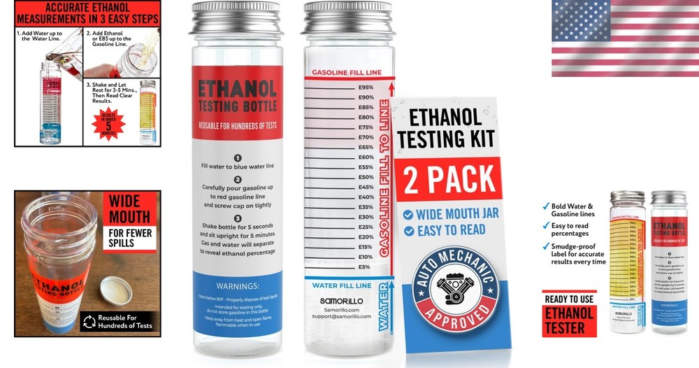 2-Pack Reusable Ethanol Testing Kit - Quick & Clear Fuel Bottles