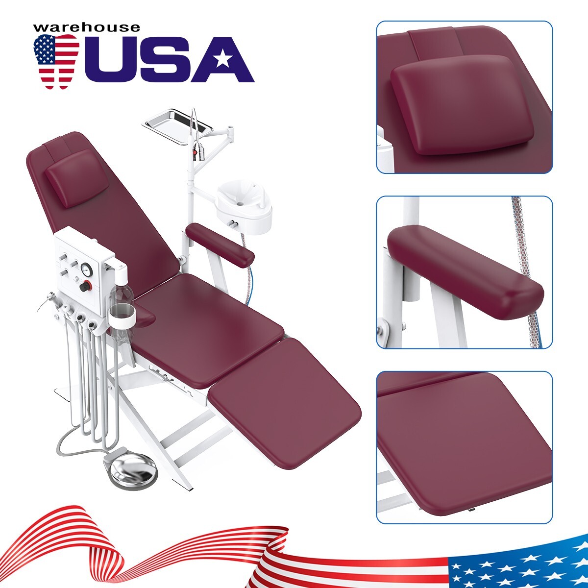 Silla portátil Dental+cubo de saliva+ turbine LED Light unidad dental portatil