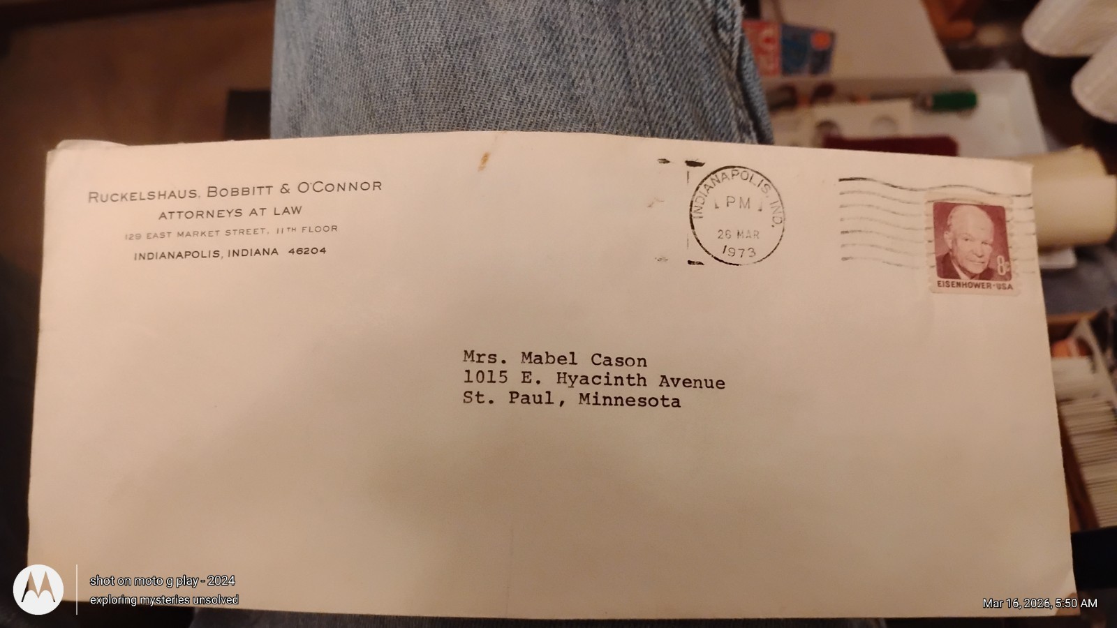 1973 Indianapolis Law Firm Cover with 8c Eisenhower Stamp to St. Paul Minnesota