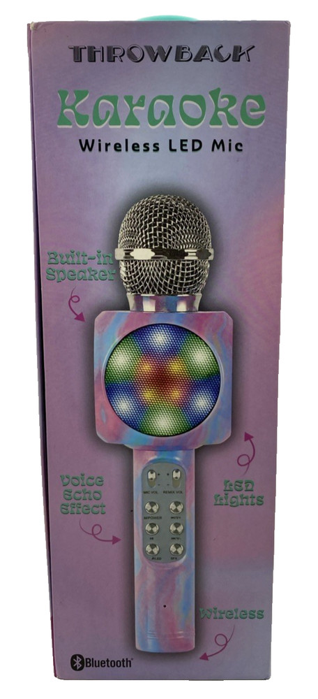Throwback Karaoke Wireless LED Mic Bluetooth Colorful LED Lights  NEW