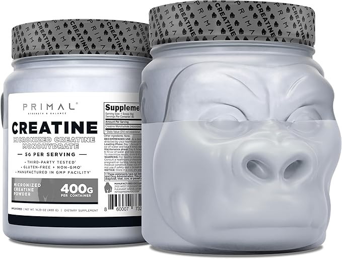 Primal Creatine Monohydrate Powder (400 Grams) | Unflavored Micronized Creatine