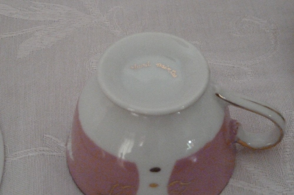 Pink Demitasse Set Marked Hand Painted